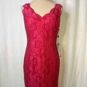 NWT Adrianna Papell Sleeveless Lace Overlay Cocktail Dress Size 10 Color: Peony